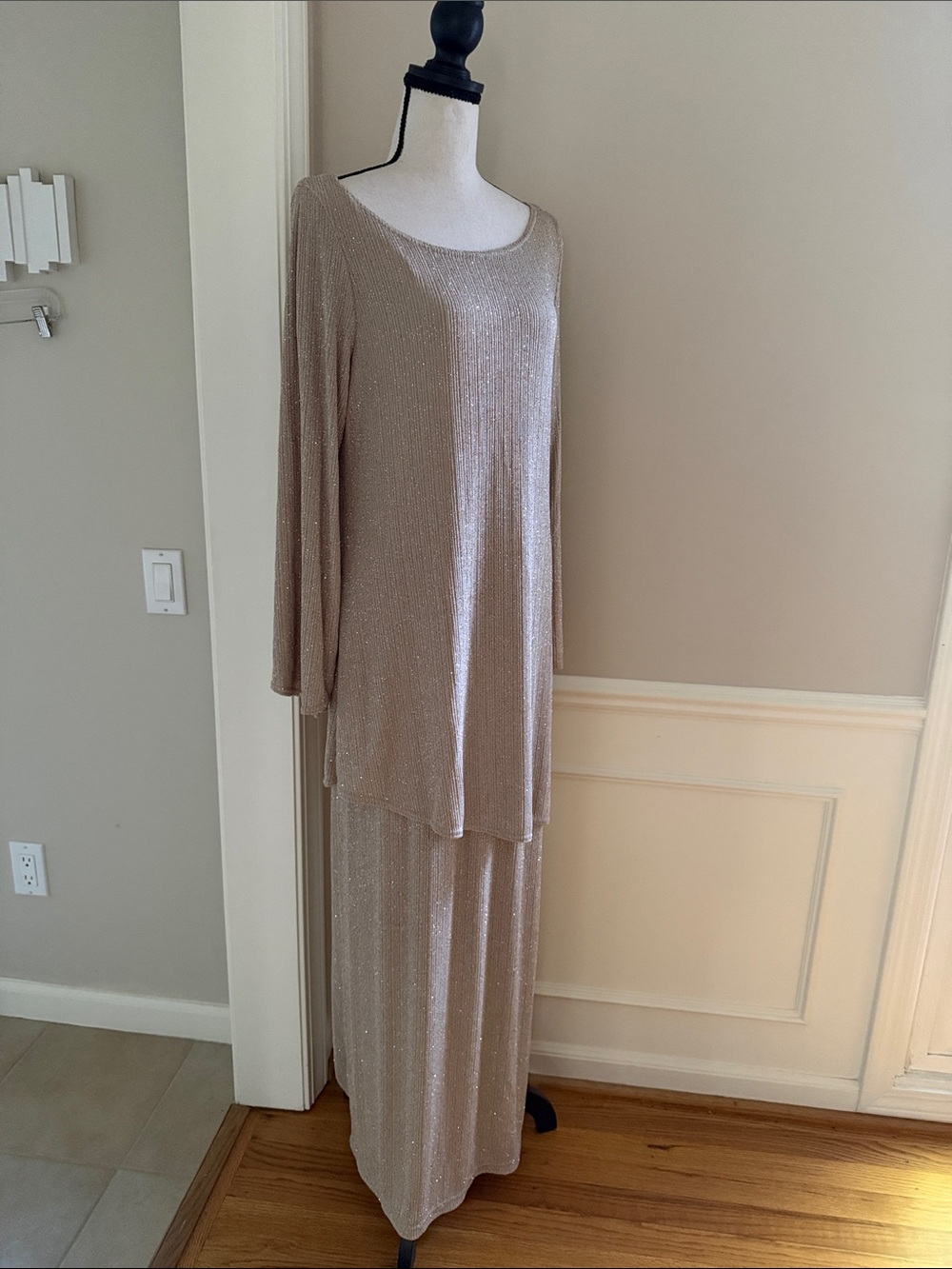 Vintage Y2K Jeffrey & Dara Evening Metallic Asymmetrical 2 Piece Set Size 14